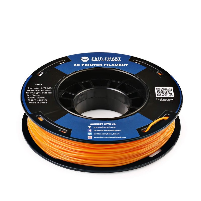 SainSmart سنسماارت بكرة صغيرة 1.75 مم خيوط TPU مرنة 3D 250 جرام، دقة أبعاد +/- 0.05 مم، شور 95A، مانجو - Image 2